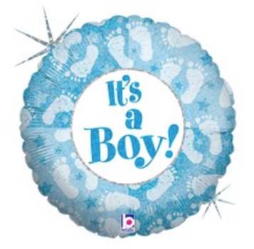 Folienballon - It's a boy, Füßchen blau - ø 46cm